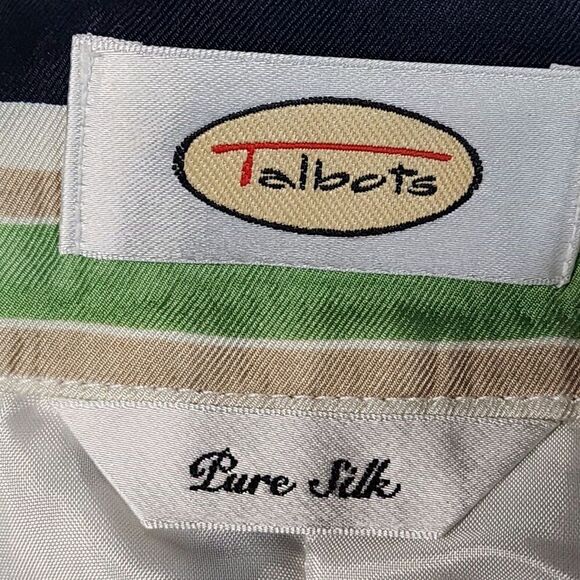 Talbots Silk Wrap Skirt Women Size 10 Green Navy Polka Dot Midi Pure Silk - Picture 3 of 8